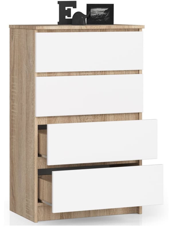 KOMMODE K 60 cm 4 SKUFFE SONOMA / HVID