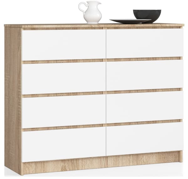 KOMMODE K 120 cm 8 LÅDOR SONOMA / VIT