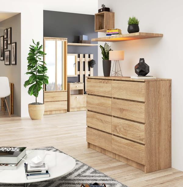 KOMODA K 120 cm 8 LAATIKKOA DÄB SONOMA