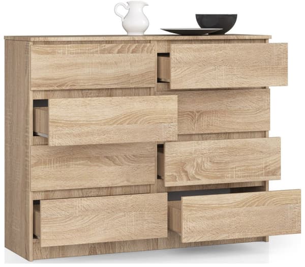 KOMODA K 120 cm 8 LAATIKKOA DÄB SONOMA