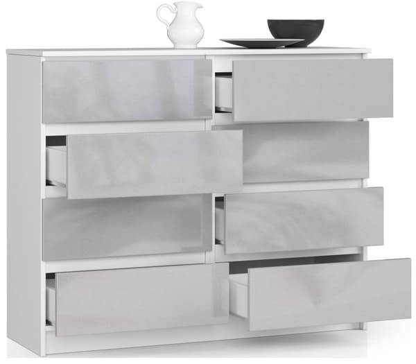 KOMMODE K 120 cm 8 SKUFFE AKRYL METALIK HØJ GLANS