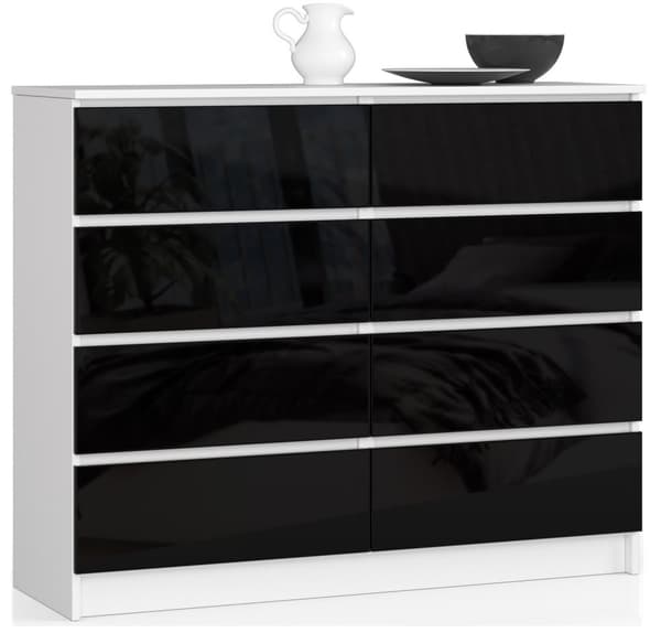 KOMMODE K 120 cm 8 SKUFFE AKRYL SORT HØJ GLANS