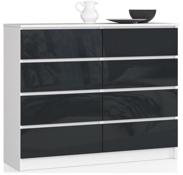 KOMMODE K 120 cm 8 SKUFFE AKRYL GRAFIT HØJ GLANS