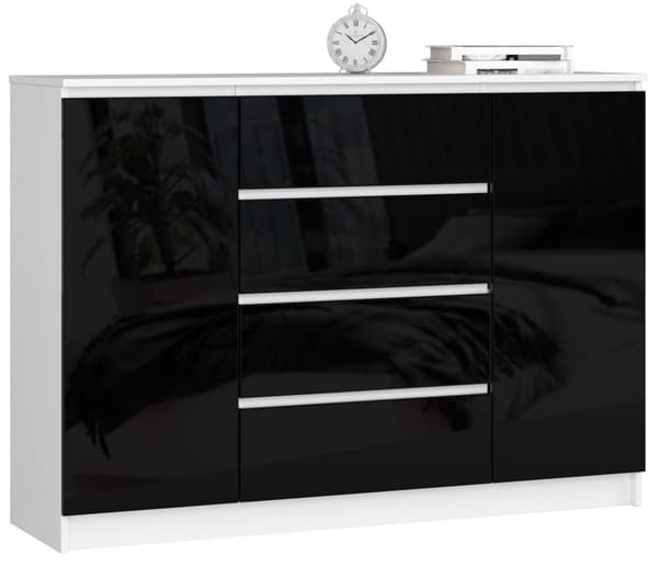 KOMMODE K140 2D 4SZ CLP SORT HØJGLANS
