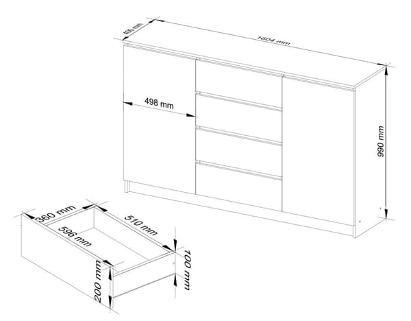 KOMMODE K160 2D 4SZ CLP DåB SONOMA / HVID