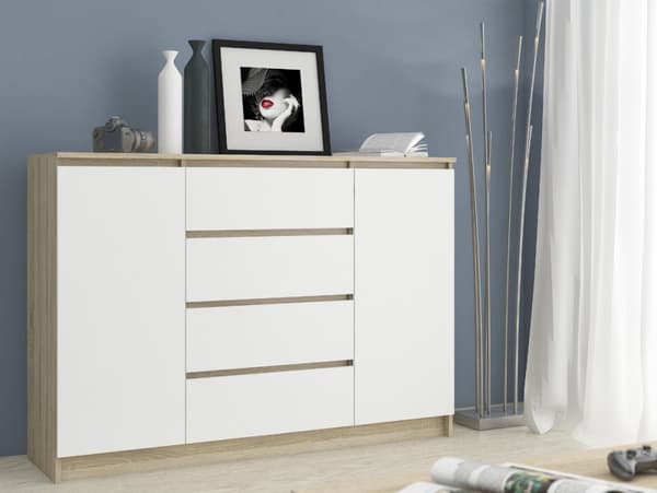 KOMMODE K160 2D 4SZ CLP DåB SONOMA / HVID