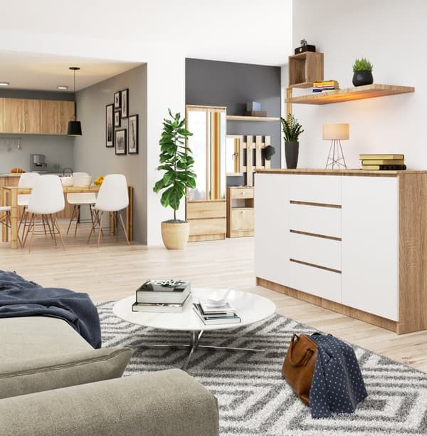 KOMMODE K160 2D 4SZ CLP DåB SONOMA / HVID