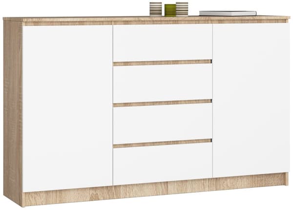 KOMMODE K160 2D 4SZ CLP DåB SONOMA / HVID