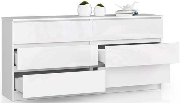 KOMMODE K160 6SZ CLP HVID HØJGLANS