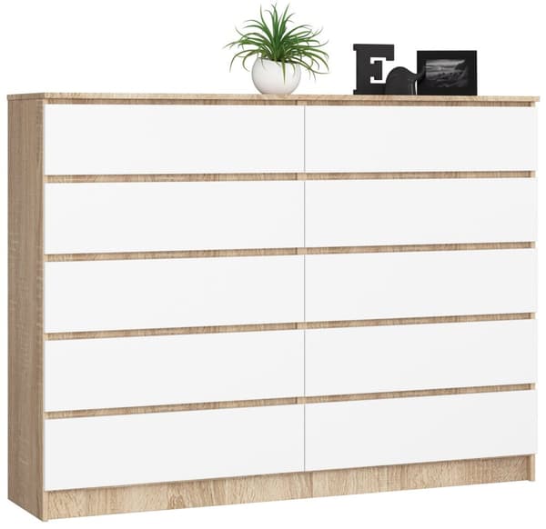 KOMMODE K160 10SK CLP DÆRM SONOMA / HVID