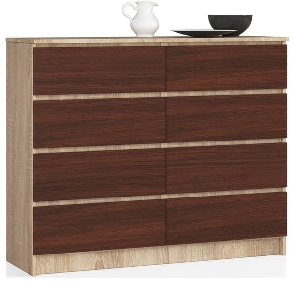 KOMMODE K 120 cm 8 LÅDOR SONOMA / WENGE