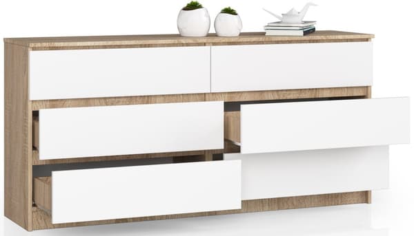 KOMMODE K160 6SZ CLP DåB SONOMA / HVID