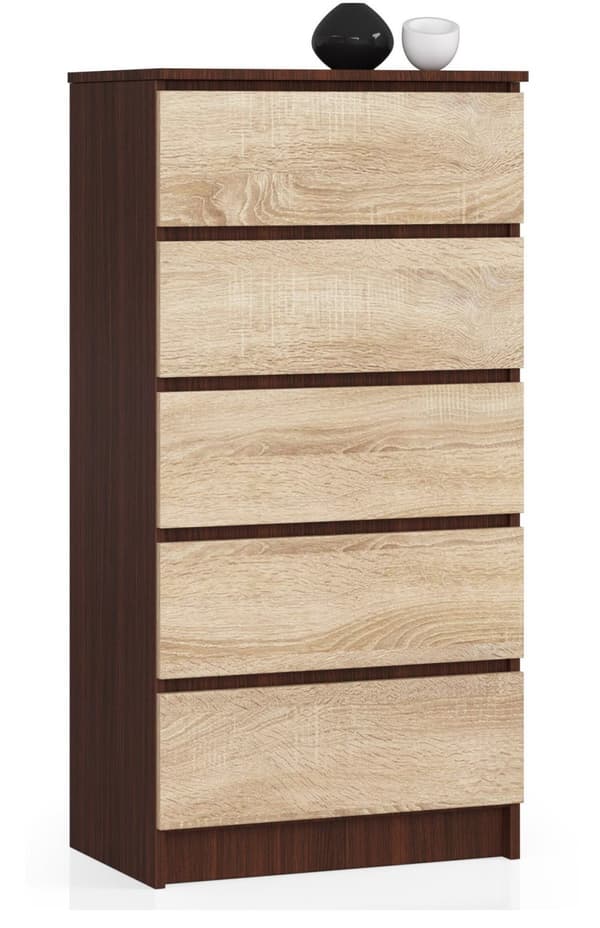 KOMMOD K 60 cm 5 LÅDOR WENGE / SONOMA