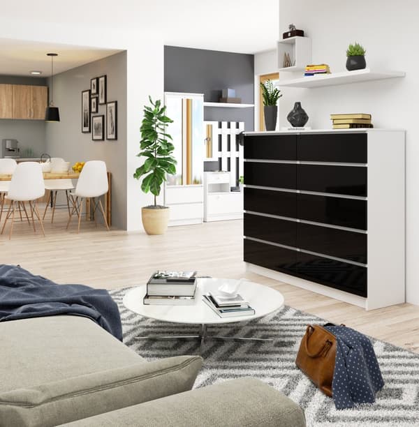 KOMMODE K140 10SZ CLP SORT HØJGLANS