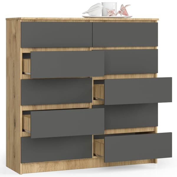 KOMMODE K120 10SZ CLP PK DĄB ARTISAN / GRÅ