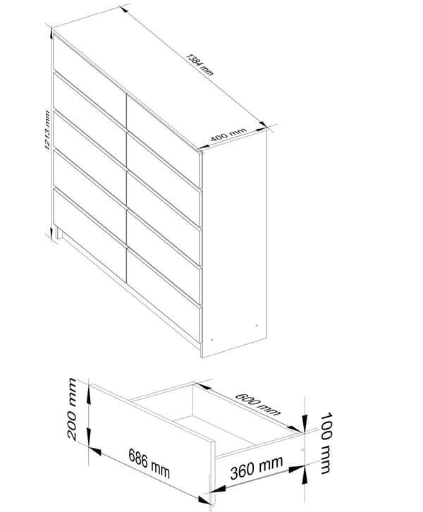 KOMMOD K140 10SZ CLP VIT / GRÅ