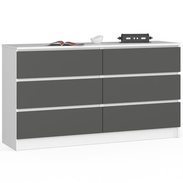 Kommodesk K 140 cm 6 lådor - vit-grafitgrå