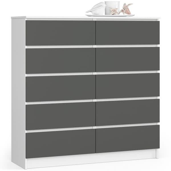 KOMMODE K120 10SZ CLP HVID / GRÅ