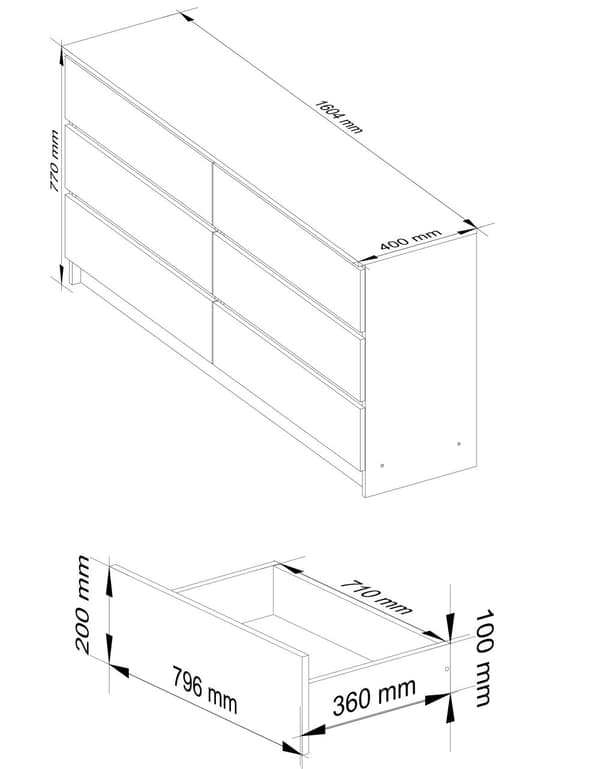 KOMODA K160 6SZ CLP VALKOINEN / HARMAA