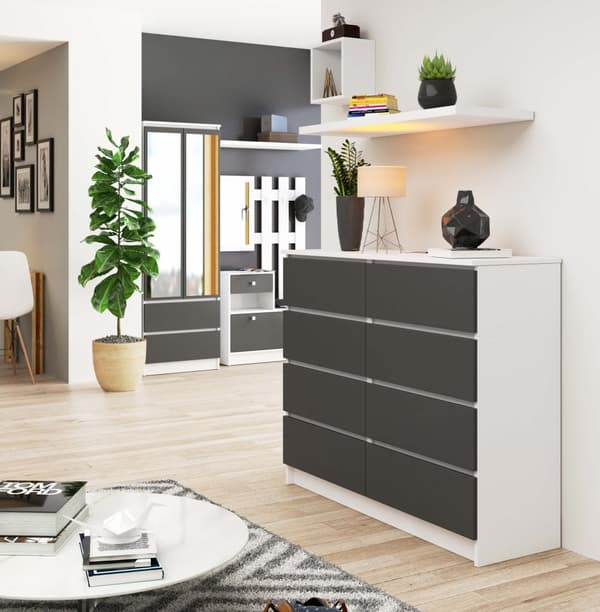 KOMMODE K120 8SZ CLP HVID / GRÅ