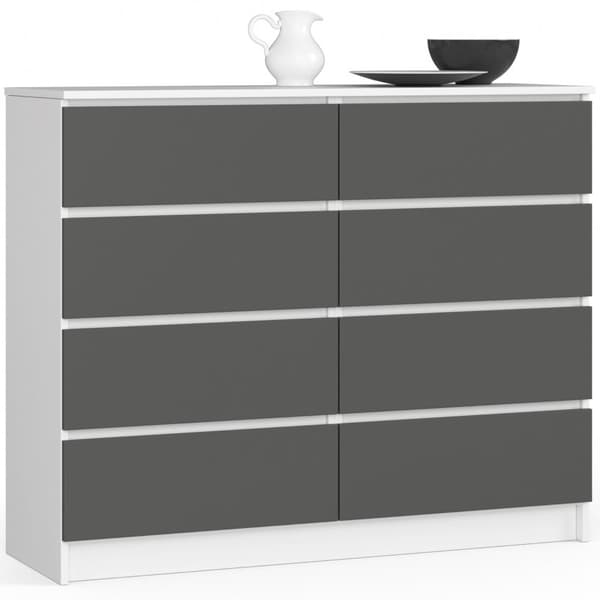 KOMMODE K120 8SZ CLP HVID / GRÅ