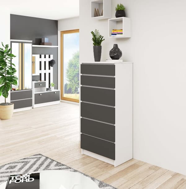 KOMMODE K60 6SZ CLP HVID / GRÅ