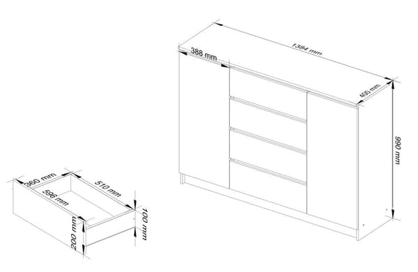 KOMODA K140 2D 4SZ CLP DĄB ARTISAN