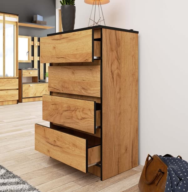 Kommode til stuen K 60 cm 4 skuffer - egetræ craft