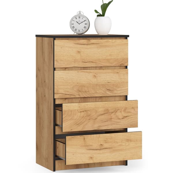 Kommode til stuen K 60 cm 4 skuffer - egetræ craft