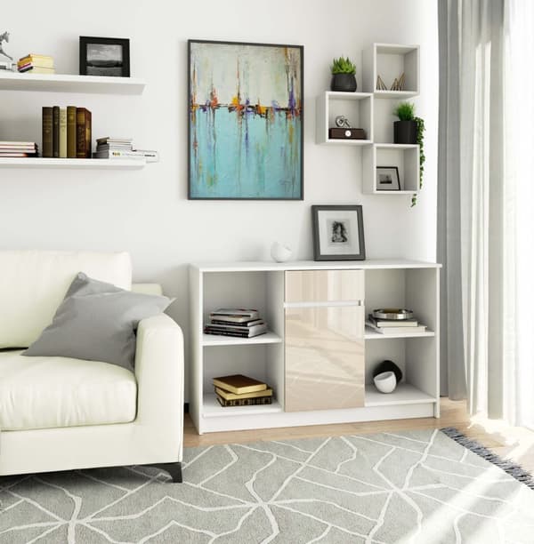 Kommodesk B-17 120 cm 1 låda 1 dörr vit-kapuchin glänsande