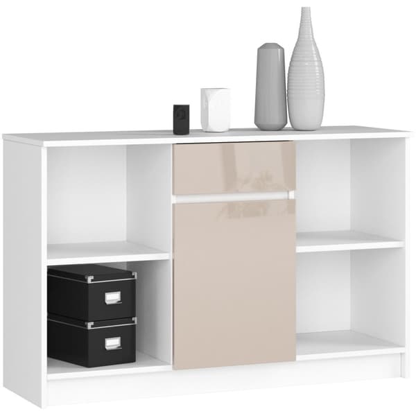 Kommodesk B-17 120 cm 1 låda 1 dörr vit-kapuchin glänsande