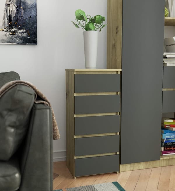 KOMMODE CL5 DĄB ARTISAN / GRÅ