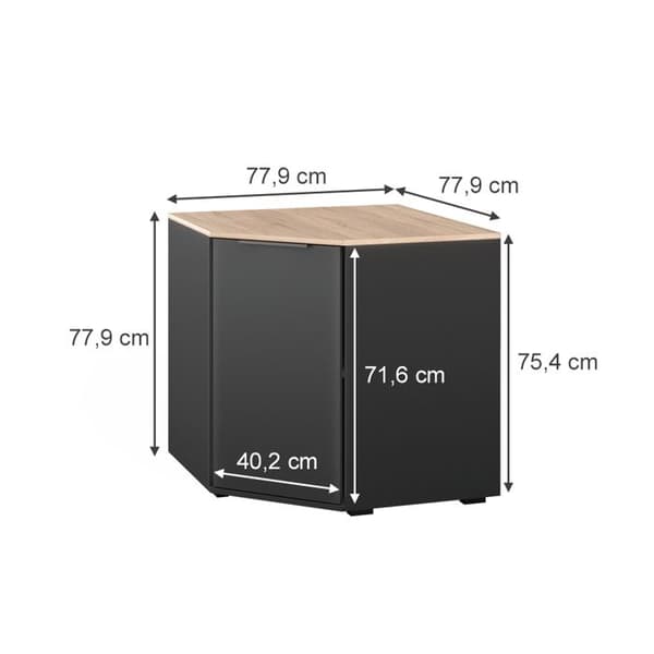 Skänk Betti, 77,9x77,9cm med 1 dörr, Antracit/Sonoma, Vicco