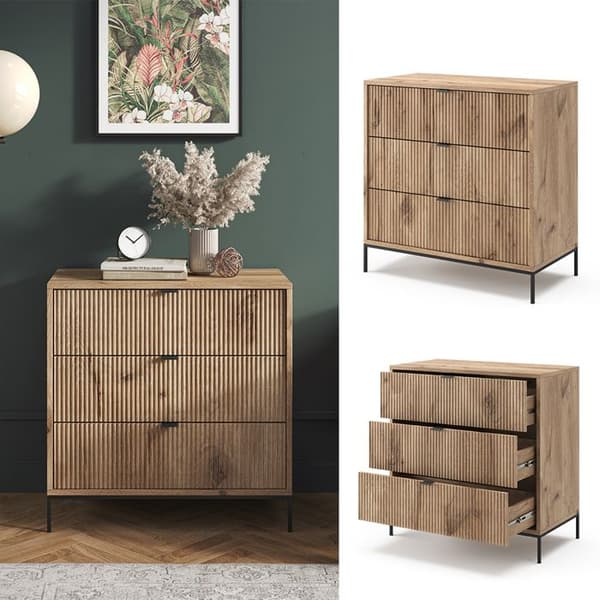 Eliza byrå, 42x81,2cm med 3 lådor, Viking Oak, Vicco