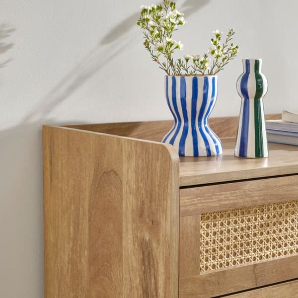 Commode 3 tiroirs avec façades en rotin naturel L80 cm - PALMO