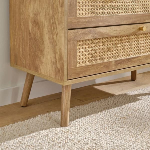 Commode 3 tiroirs avec façades en rotin naturel L80 cm - PALMO