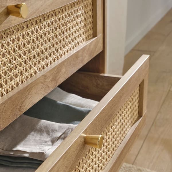 Commode 3 tiroirs avec façades en rotin naturel L80 cm - PALMO