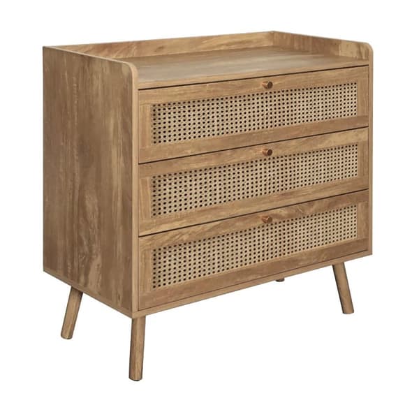 Commode 3 tiroirs avec façades en rotin naturel L80 cm - PALMO