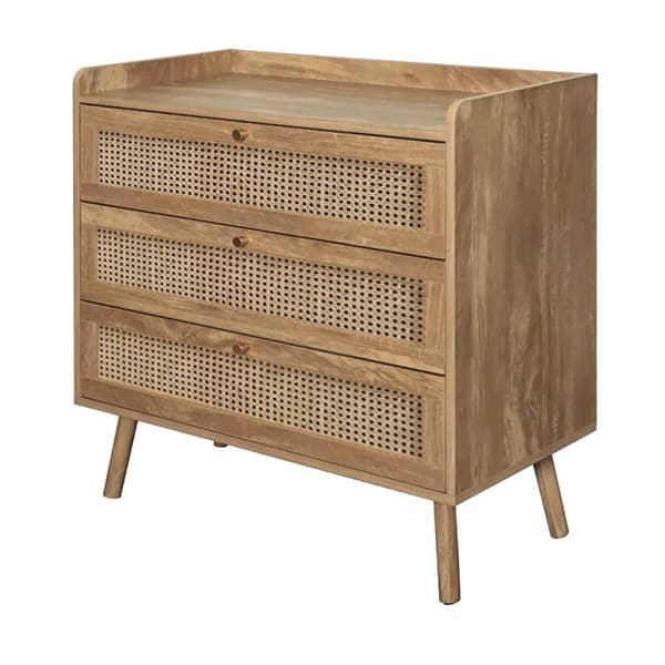 Commode 3 tiroirs avec façades en rotin naturel L80 cm - PALMO