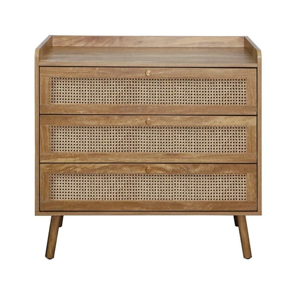 Commode 3 tiroirs avec façades en rotin naturel L80 cm - PALMO