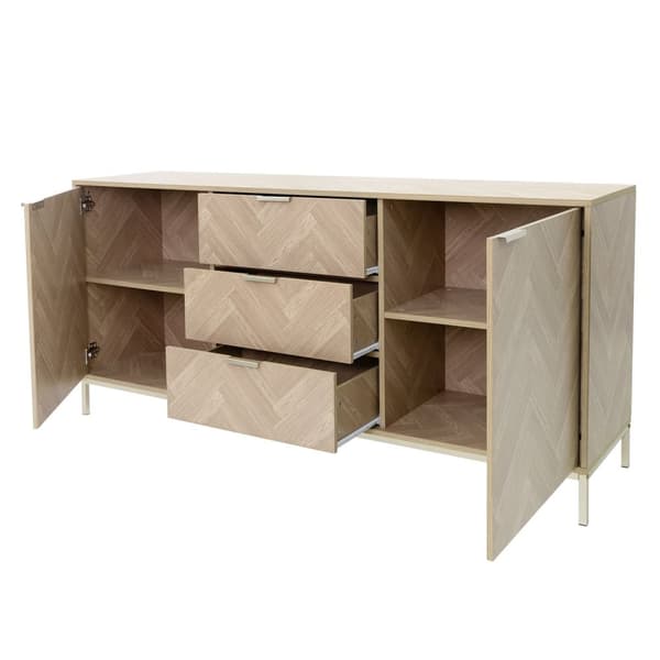 Sideboard byrå 160 cm tillverkad av trä med fiskbensmönster eklook med gyllene stålram ML design