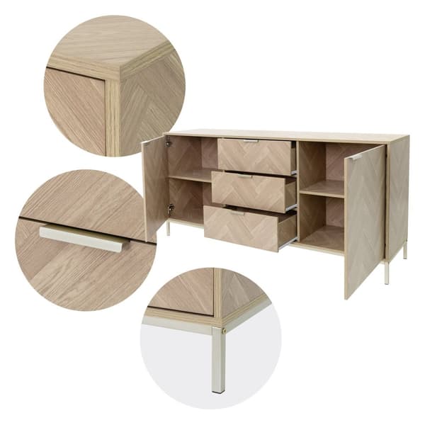 Sideboard byrå 160 cm tillverkad av trä med fiskbensmönster eklook med gyllene stålram ML design