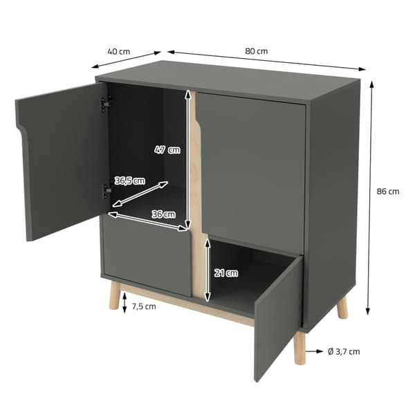 Byrå mattgrön med fötter av furu - 4 fack 80x86x40 cm Skänk ML-Design