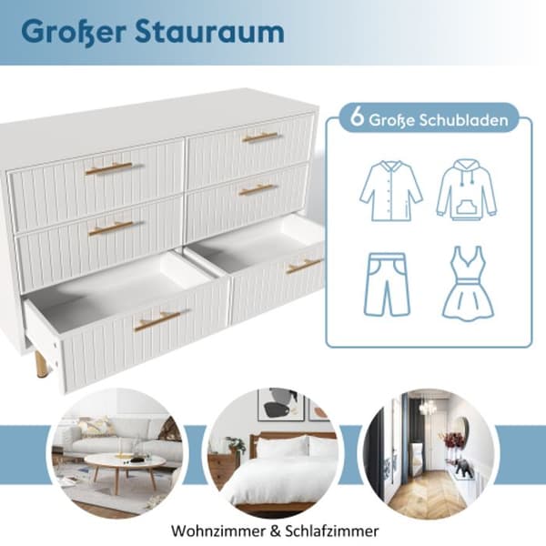Byrå 6 byrå, vit Skänkar Hög skänk, vit -H75/B120/T40 cm.