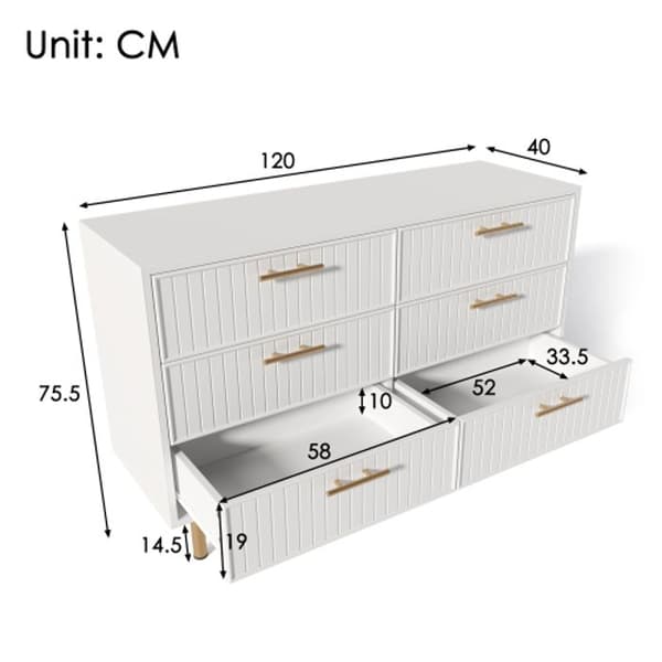 Byrå 6 byrå, vit Skänkar Hög skänk, vit -H75/B120/T40 cm.