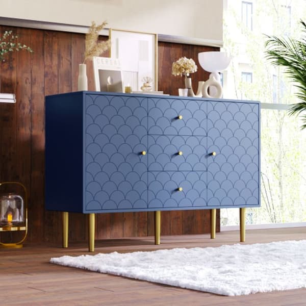 Kommodesk med två dörrar och tre lådor, justerbara hyllor, marinblå - H82/B120/T40 cm