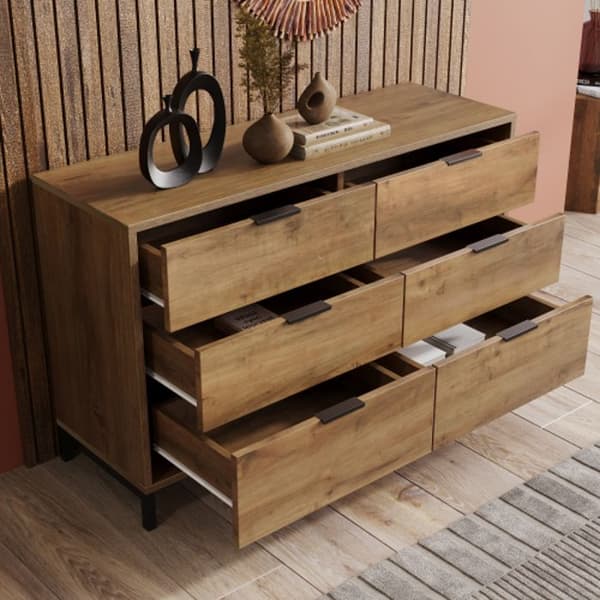 Kommode, buffé med 6 lådor, 120 x 40 x 76 cm, mörk ek
