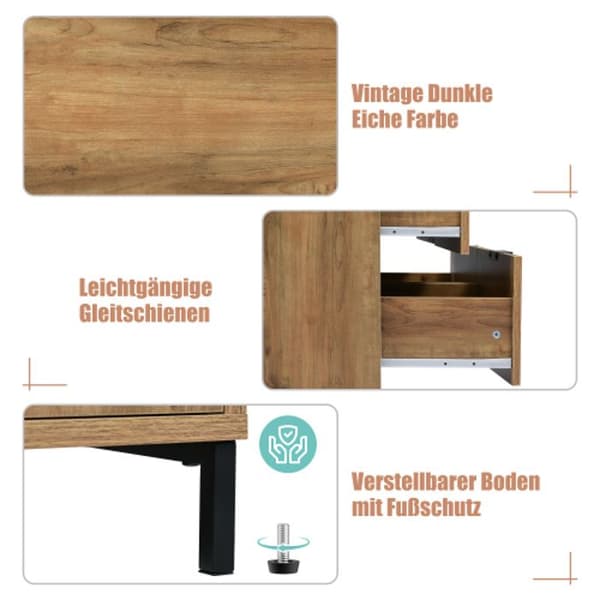 Kommode, buffé med 6 lådor, 120 x 40 x 76 cm, mörk ek