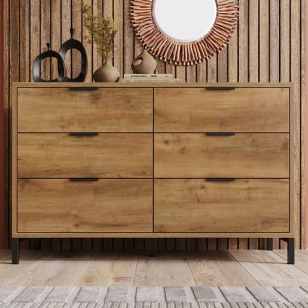 Kommode, buffé med 6 lådor, 120 x 40 x 76 cm, mörk ek