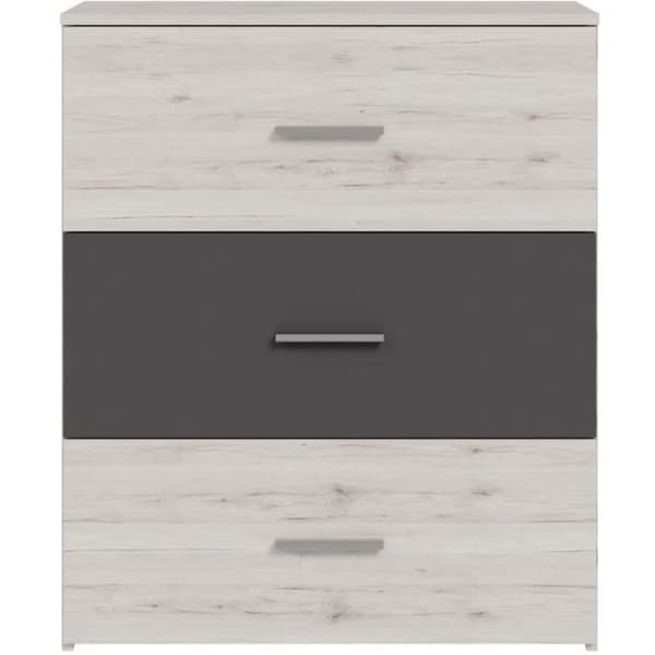 Byrå - ADRIA - 3 lådor - Ask ek / Vanlig grå - 75,2 x 41,3 x 89,7 cm